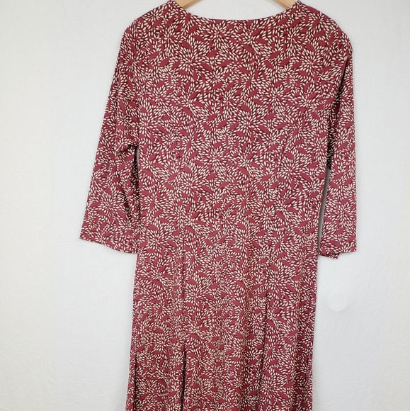 Isabella Bird Red Midi Dress 3/4 Sleeve V Neck M - Picture 2 of 5